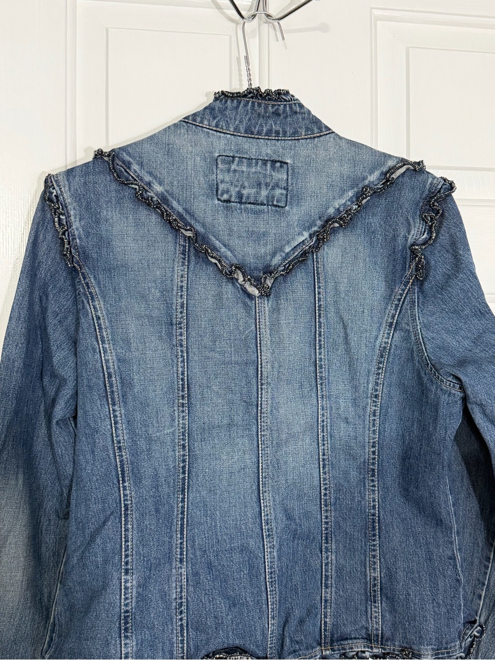 Y2K Western Star Jeans Denim Ruffle-Trim Jacket - Blue - Picture 4 of 7
